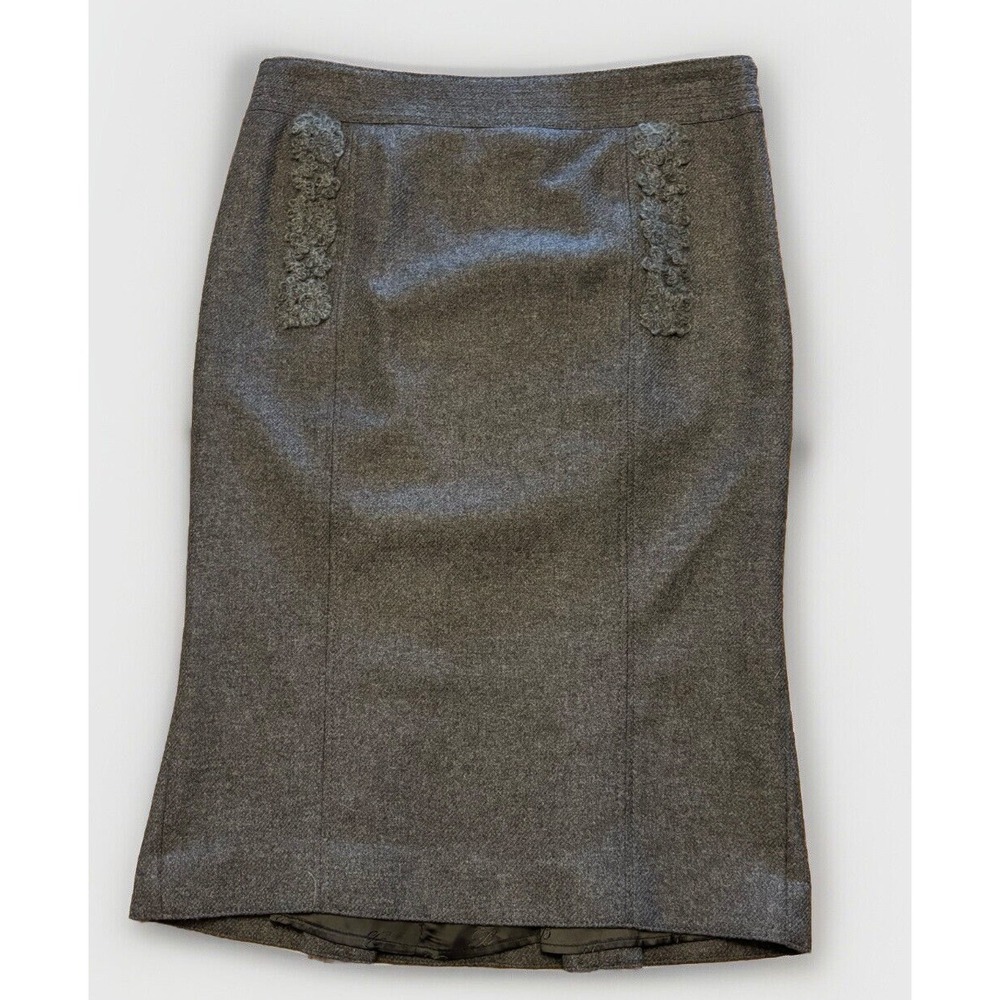 Blumarine Gray Wool Cashmere Pencil Skirt Sz 8 Italy Button Fan Back‎ Lined